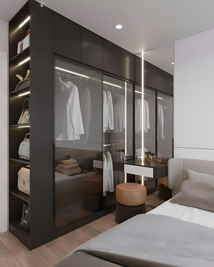 Mẫu tủ quần áo cánh kính 4 buồng